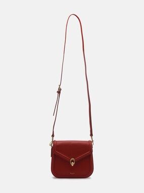 Structured Red Leather Crossbody with Gold-Tone Accent